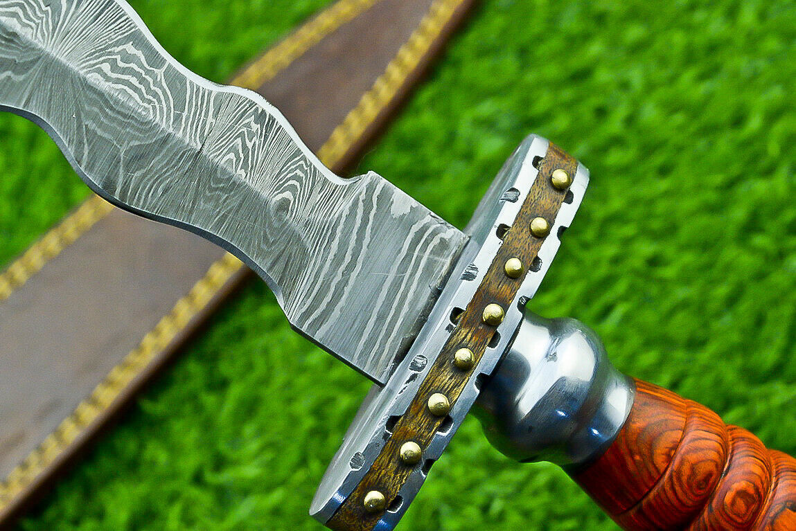 Damascus Steel Bowie Knife Kris Dagger Hunting Knife With Sheath
