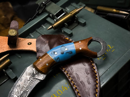 8"Handmade Damascus Steel Karambit Knife Best Hunting Knife with Wood and Resin Handle