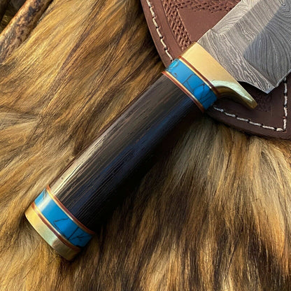 8" Custom Damascus Full Tang Bowie Knife – Twisted Steel Blade & Wood Handle