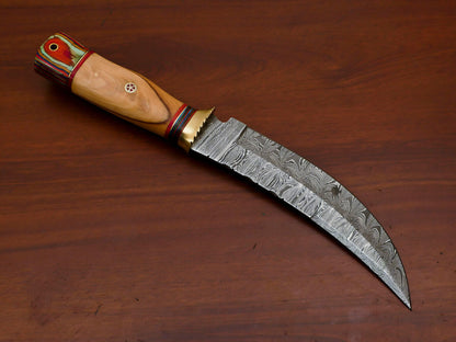 12 Inch Damascus Steel Bowie Knife with Olive and Pakka Wood Handle