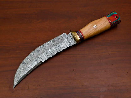 12 Inch Damascus Steel Bowie Knife with Olive and Pakka Wood Handle