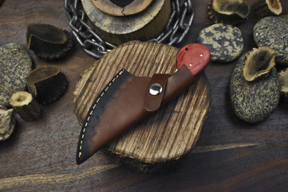 Hand Forged Twist Damascus Skinner Knife with Bone and Wood Handle – Compact EDC Hunting Tool
