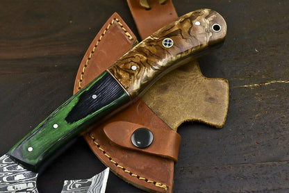 Hand Forged Damascus Olive Wood Butcher Hunting Clever Chopper Axe Knife – 12 Inch