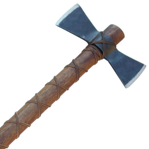 Odin’s Double Head Viking Axe – Hand-Forged Carbon Steel Twin-Blade with Ash Wood Handle