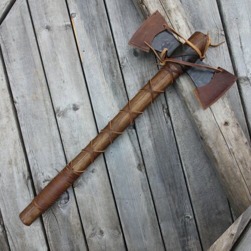 Odin’s Double Head Viking Axe – Hand-Forged Carbon Steel Twin-Blade with Ash Wood Handle