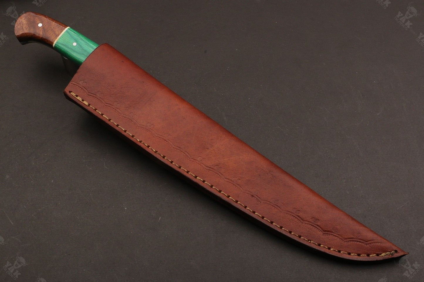 13.5" Custom Handmade Damascus Fillet Knife Fire Damascus Steel Fillet Knife with Leather Sheath