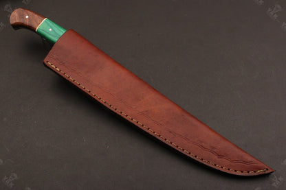 13.5" Custom Handmade Damascus Fillet Knife Fire Damascus Steel Fillet Knife with Leather Sheath