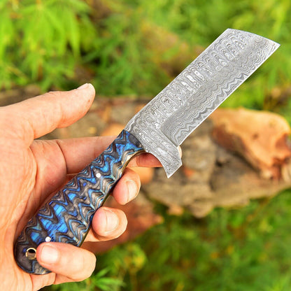 Custom Hand Forged Damascus Steel Bull Cutter Knife 8" Hunting Knife with Wood Handle