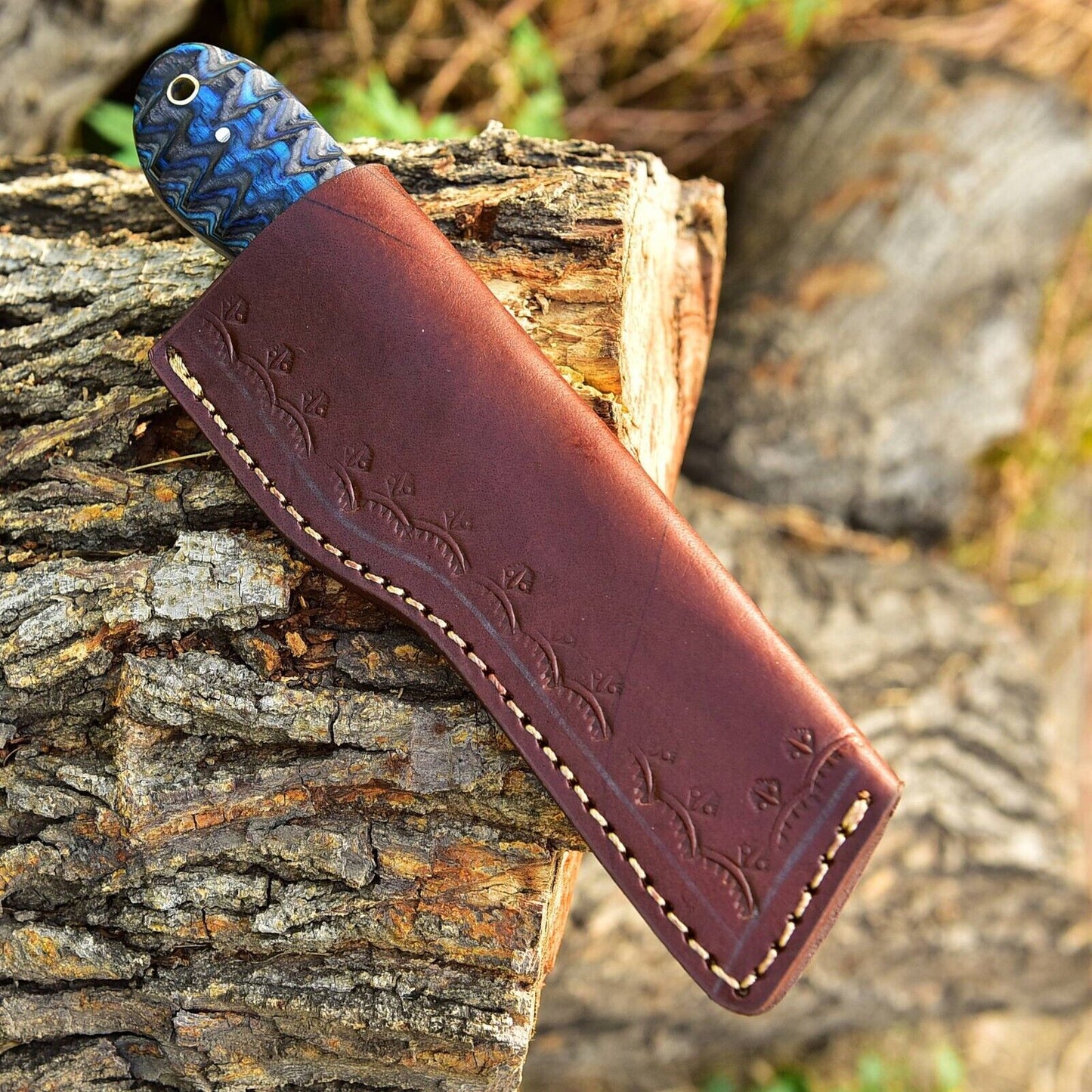 Custom Hand Forged Damascus Steel Bull Cutter Knife 8" Hunting Knife with Wood Handle