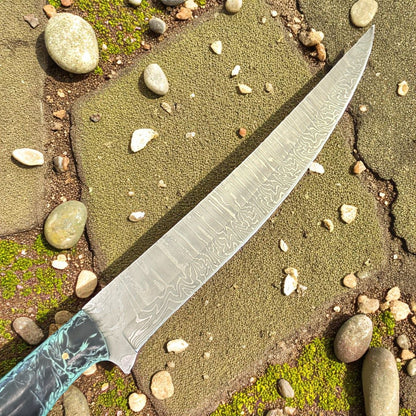 12" Handmade Damascus Steel Knife Damascus Fish Knife & Good Fillet Knife W/Sheath
