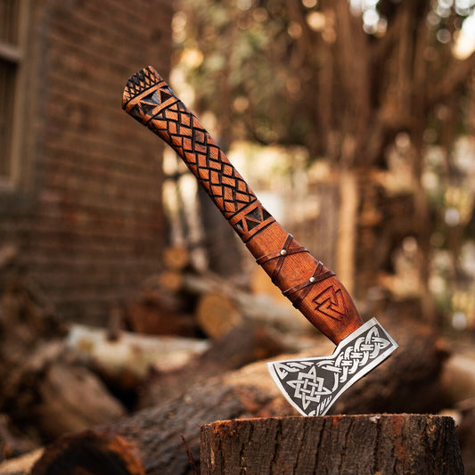 Viking Hand Forged High Carbon Steel Blade Axe – Tomahawk, Hatchet, Combat Axe with Ash Wood Handle