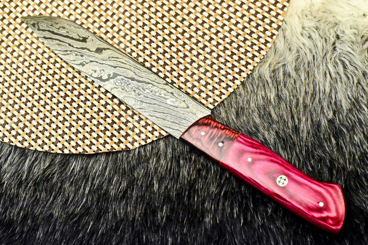 Custom Handmade Damascus Steel Chef Knife – Full Tang Blade with Camel Bone Handle