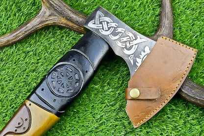 Handmade Viking Axe Premium Carbon Steel Tomahawk with Wooden Handle and Leather Sheath