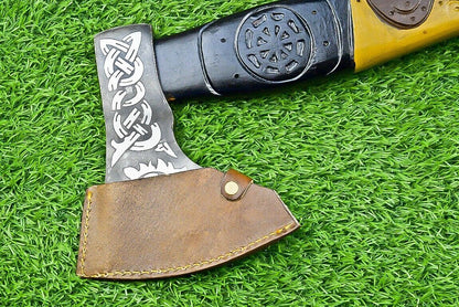 Handmade Viking Axe Premium Carbon Steel Tomahawk with Wooden Handle and Leather Sheath