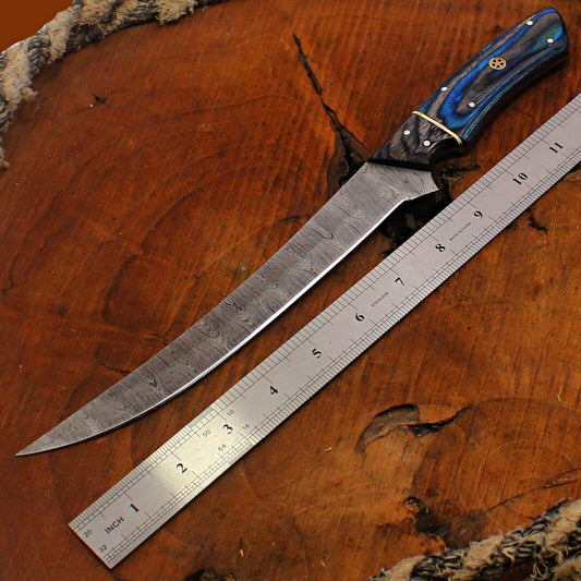 Custom Handmade Damascus Steel Fillet Knife & Damascus Fillet Knife W/Sheath