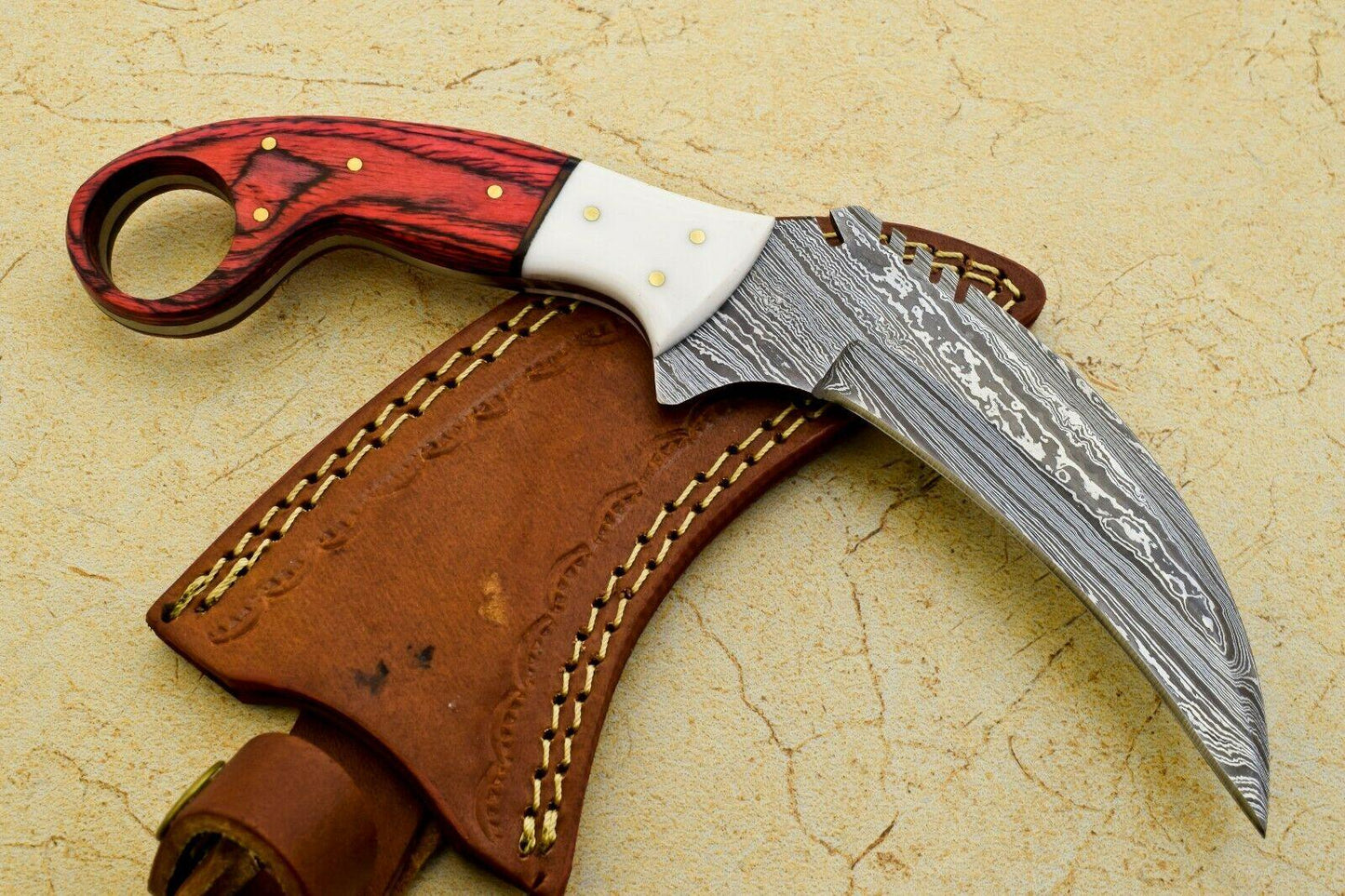 Handmade Best Karambit Knife Full Tang Damascus Steel Hunting Knife With Wood and Resin Handle