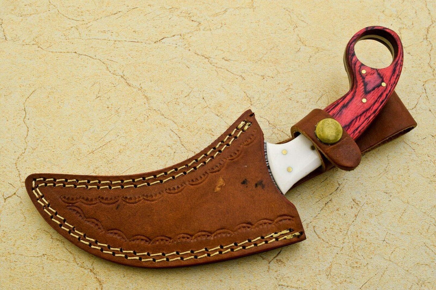 Handmade Best Karambit Knife Full Tang Damascus Steel Hunting Knife With Wood and Resin Handle