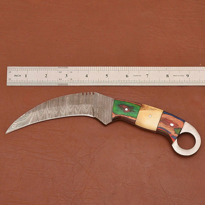 Handmade Best Karambit Knife Damascus Steel Karambit Knife With Wood Handle