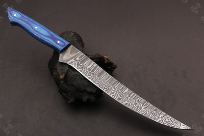 14" Damascus Fillet Knife Fire Damascus Steel Fillet Knife With Pakka Wood Handle
