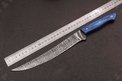 14" Damascus Fillet Knife Fire Damascus Steel Fillet Knife With Pakka Wood Handle