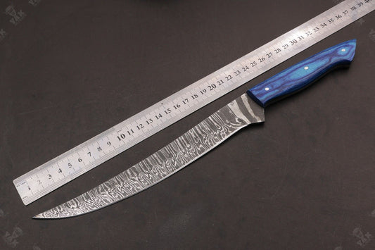 14" Damascus Fillet Knife Fire Damascus Steel Fillet Knife With Pakka Wood Handle