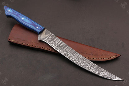 14" Damascus Fillet Knife Fire Damascus Steel Fillet Knife With Pakka Wood Handle