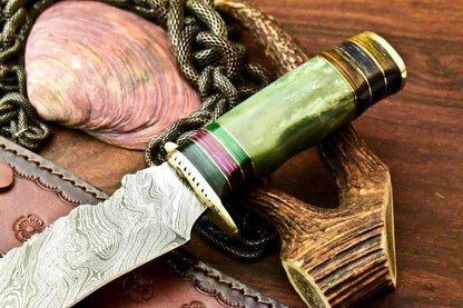 Iron Fang 13 Inch Damascus Bowie Knife | Camel Bone Handle with Leather Sheath