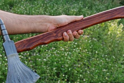 Handmade Damascus Steel Viking Bearded Camping Hatchet Tomahawk Axe | Spike Head with Natural Wood Handle & Leather Sheath