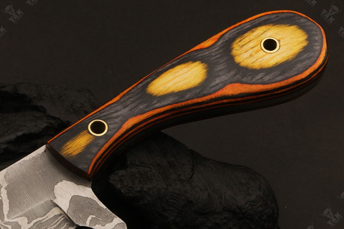 Handforge 9" Damascus Steel Bull Cutter Knife Custom Cowboy Bull Knife with Wood Handle