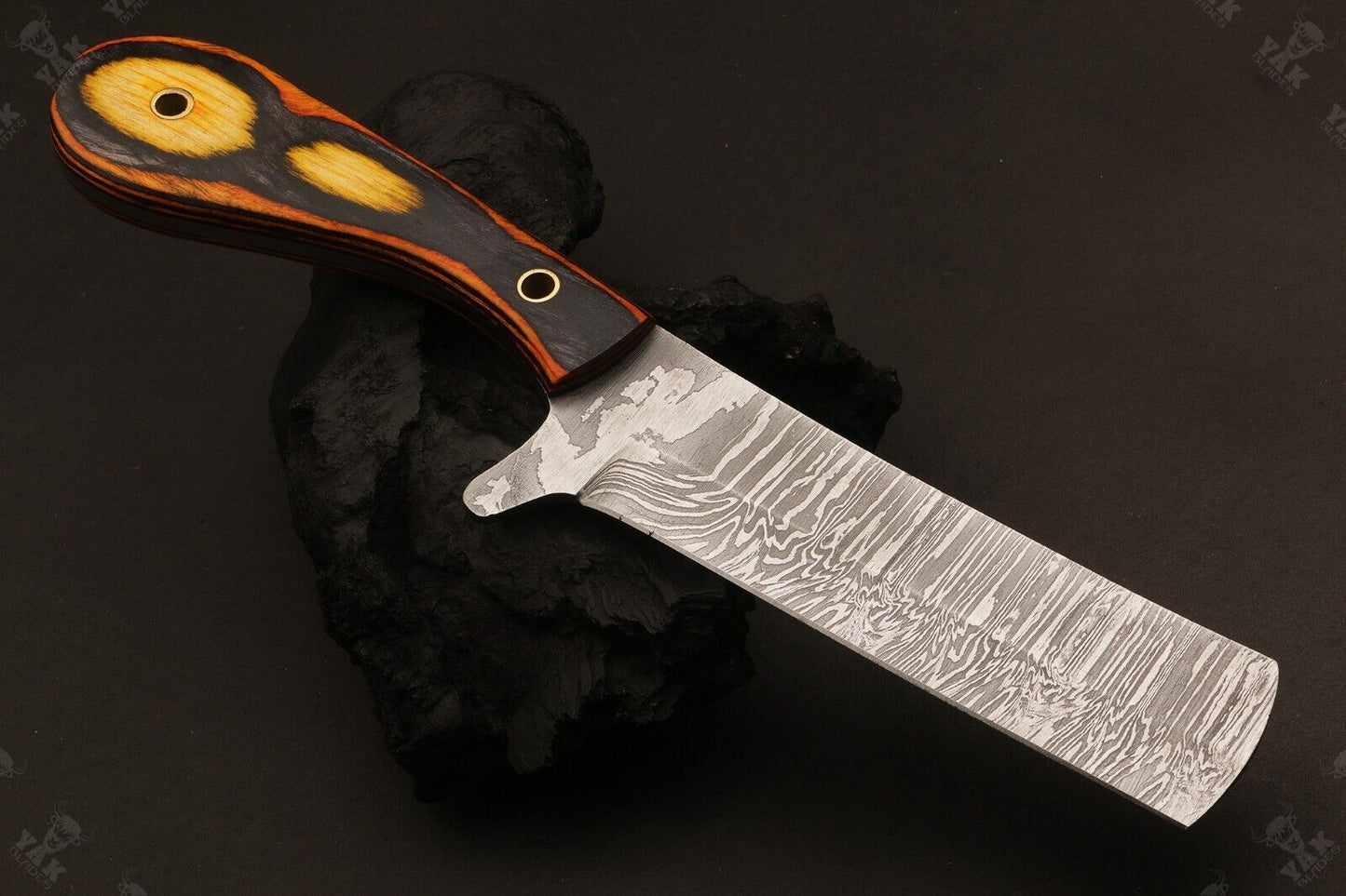 Handforge 9" Damascus Steel Bull Cutter Knife Custom Cowboy Bull Knife with Wood Handle