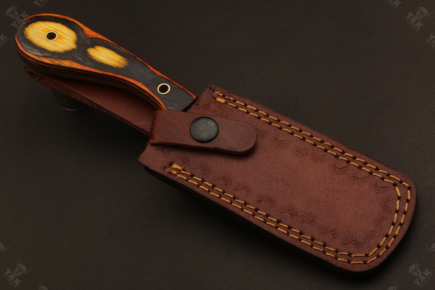 Handforge 9" Damascus Steel Bull Cutter Knife Custom Cowboy Bull Knife with Wood Handle