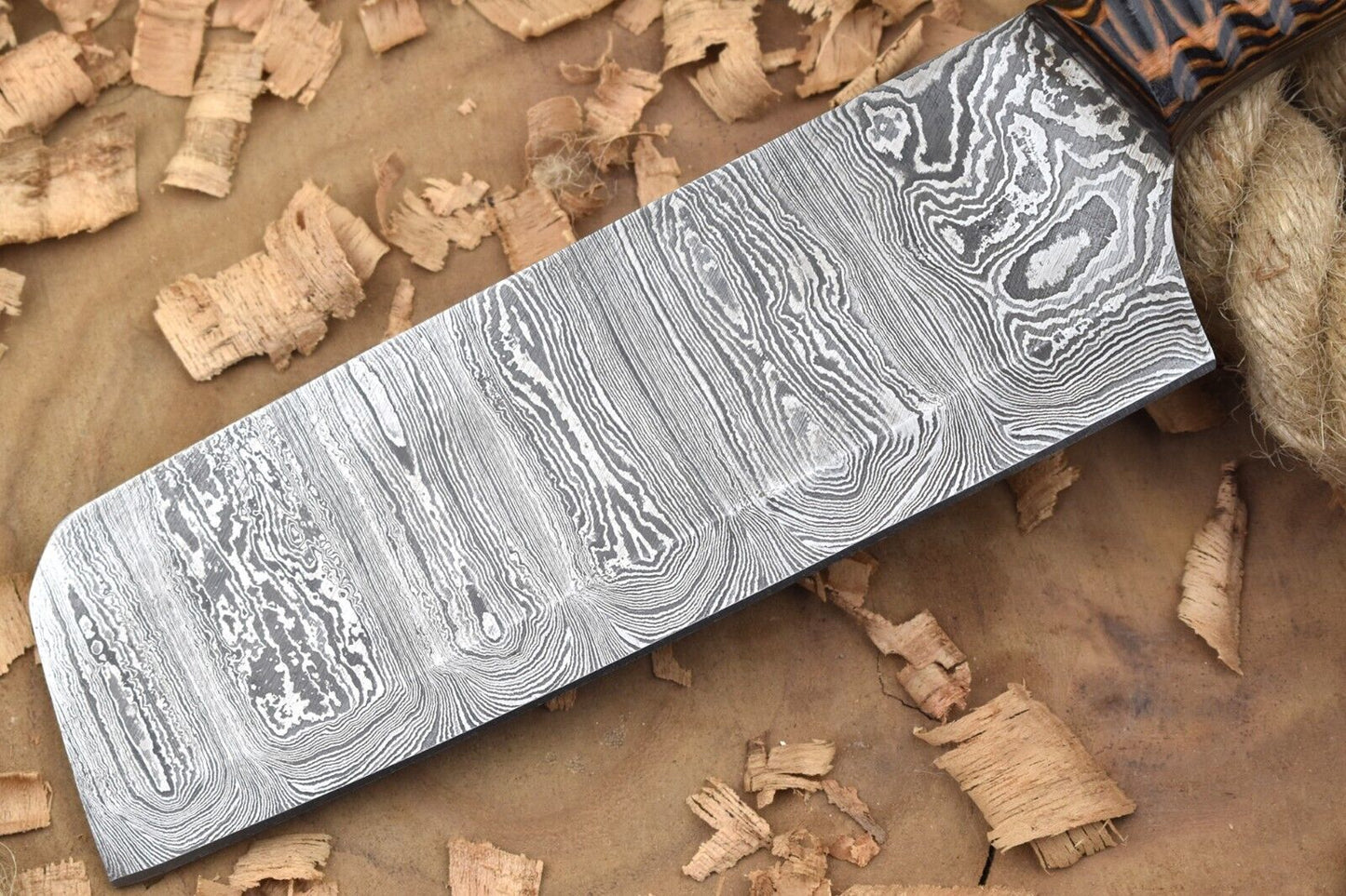 Custom Handmade Forged Damascus Steel Kitchen Chef Knife | Black & Brown Cleaver Handle