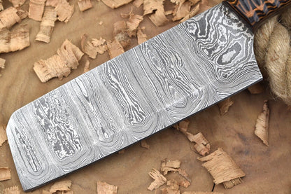 Custom Handmade Forged Damascus Steel Kitchen Chef Knife | Black & Brown Cleaver Handle