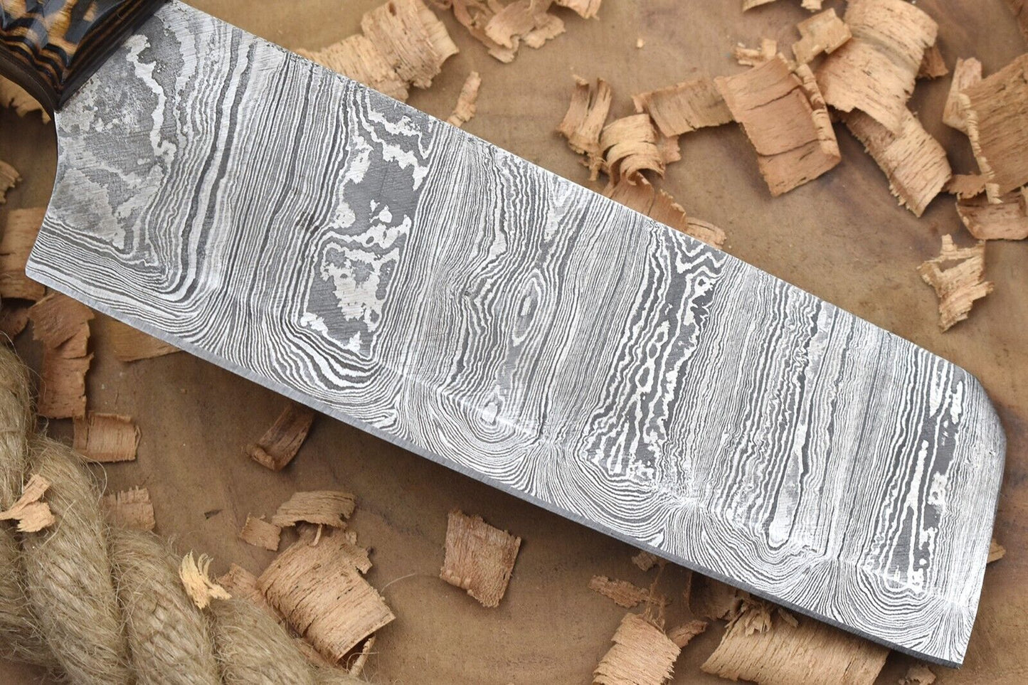 Custom Handmade Forged Damascus Steel Kitchen Chef Knife | Black & Brown Cleaver Handle