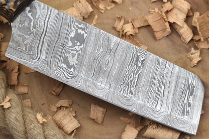 Custom Handmade Forged Damascus Steel Kitchen Chef Knife | Black & Brown Cleaver Handle