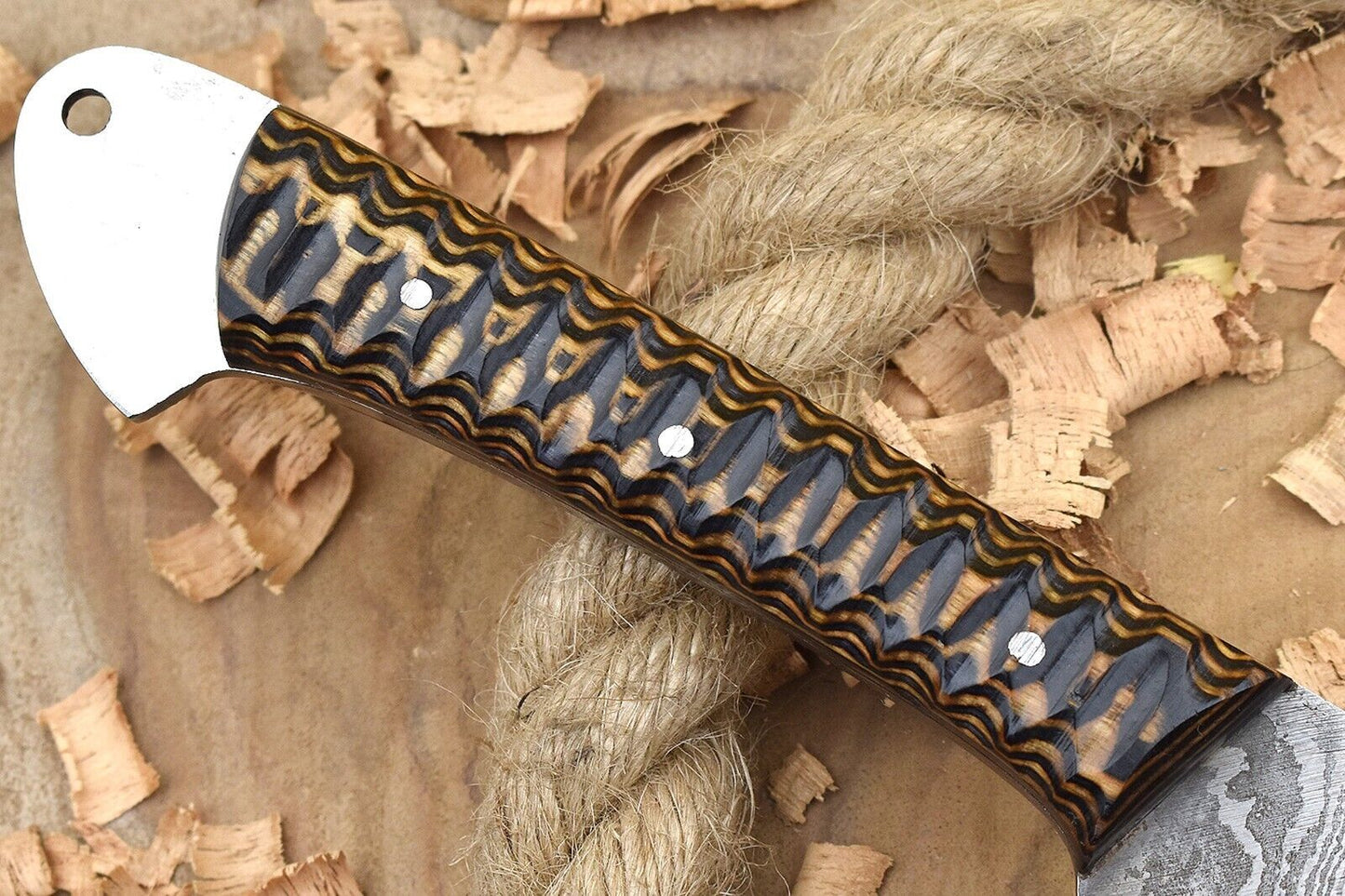 Custom Handmade Forged Damascus Steel Kitchen Chef Knife | Black & Brown Cleaver Handle