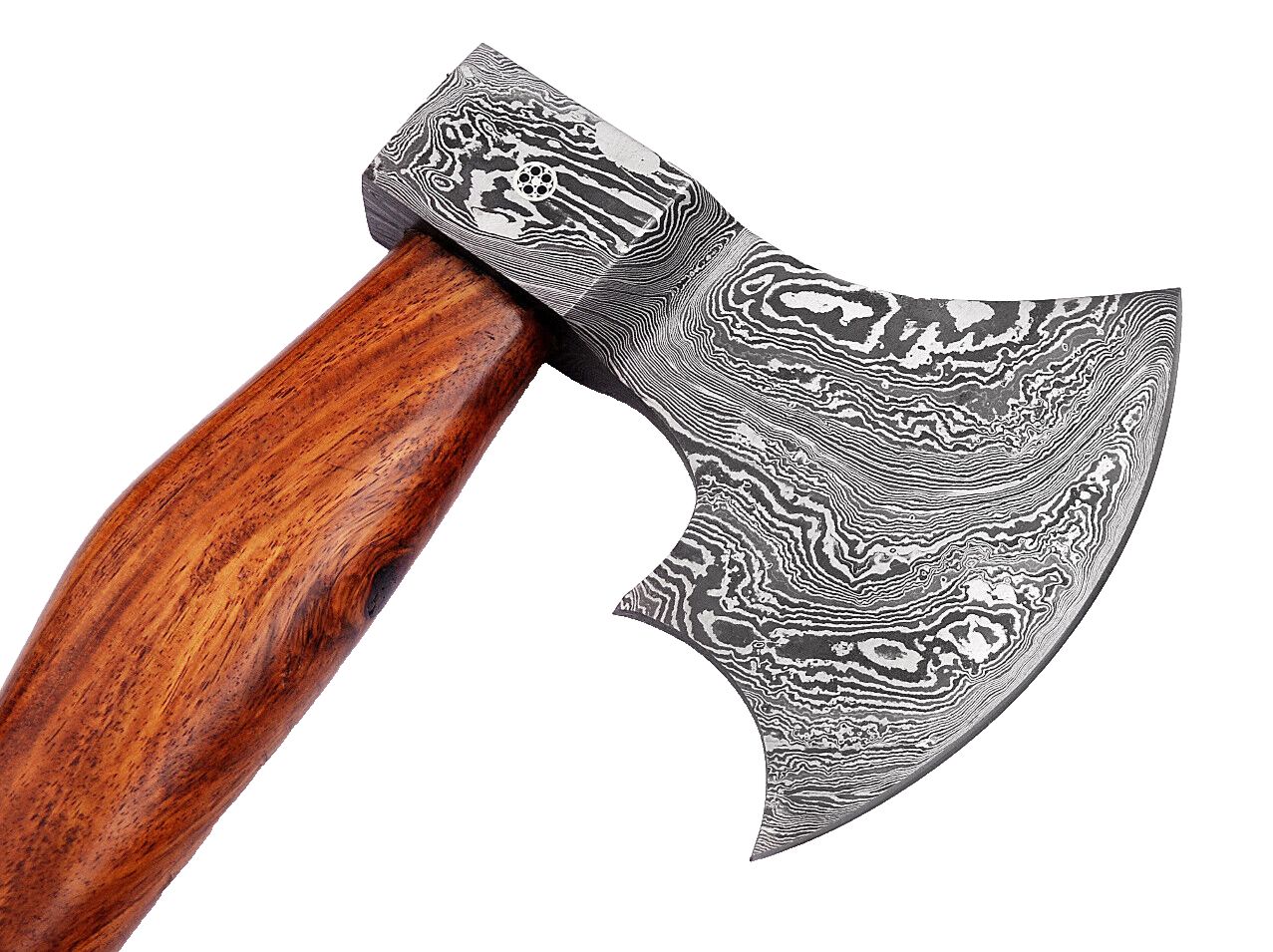 Custom Made Viking Damascus Axe Hatchet Tomahawk with Wood Handle and Leather Sheath