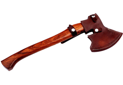Custom Made Viking Damascus Axe Hatchet Tomahawk with Wood Handle and Leather Sheath