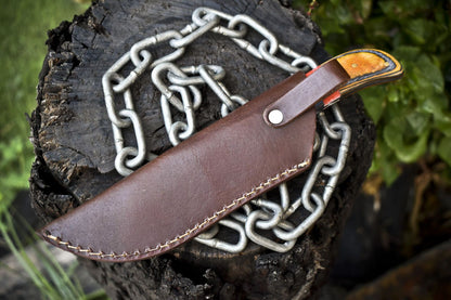 Hand Forged Twist Damascus Skinner Knife with Gut Hook and Hard Wood Handle for Hiking and Hunting
