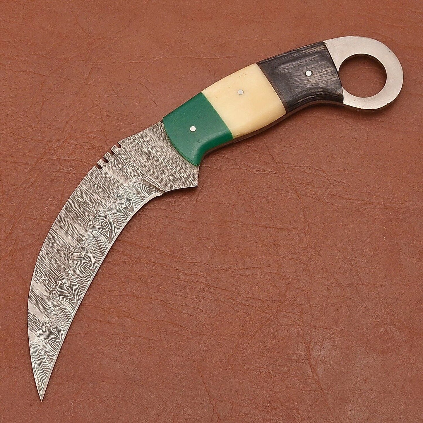 Handmade Damascus Karambit 9"Damascus Steel Karambit Knife with Wood and Bone Handle