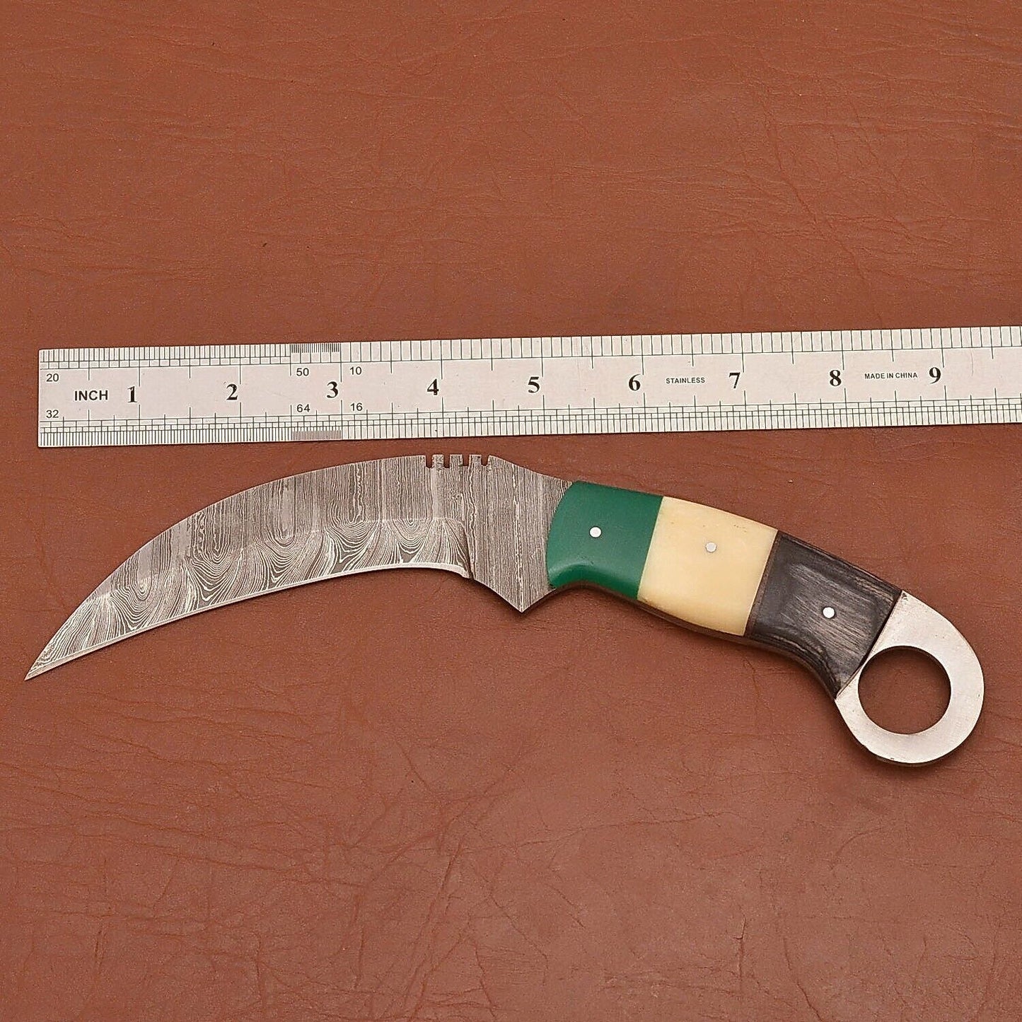 Handmade Damascus Karambit 9"Damascus Steel Karambit Knife with Wood and Bone Handle