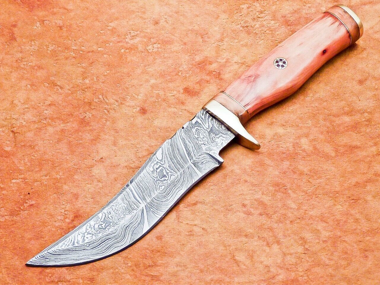 10" Damascus Steel Bowie Knife with Olive Wood Handle