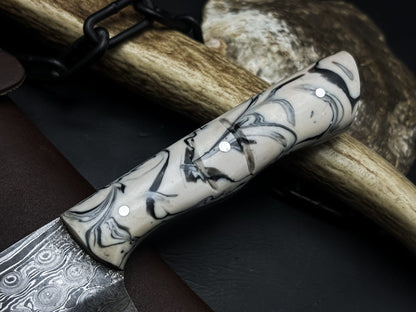 Handmade Damascus Steel Kitchen Chef Cleaver Knife – Resin Handle with Cowhide Sheath