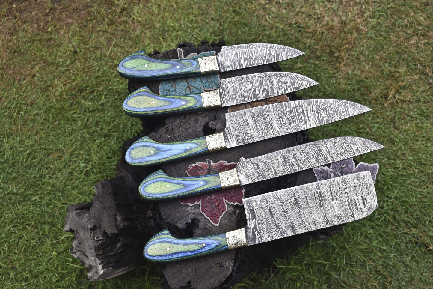 Handmade Chef Knife Twist Damascus Hard Wood Lot of 5 Hunter