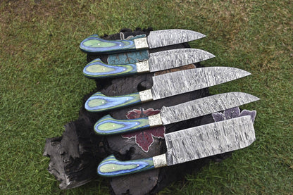 Handmade Chef Knife Twist Damascus Hard Wood Lot of 5 Hunter