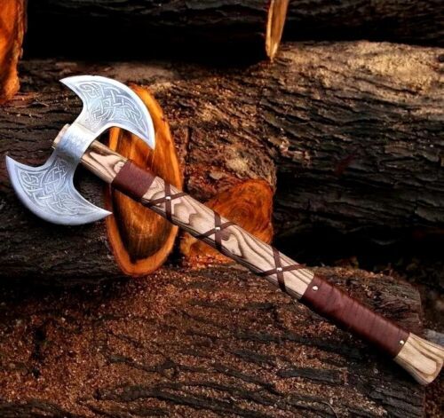 Double Headed Hand Forged Steel Viking Axe Battle Axe Double Blade Viking Axe