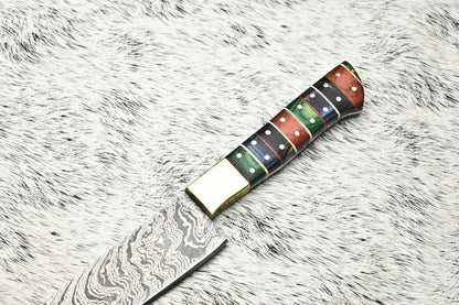 Fine Custom Handmade Damascus Steel Blade Chef Knife – Full Tang Sport Knife with Leather Sheath
