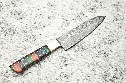Fine Custom Handmade Damascus Steel Blade Chef Knife – Full Tang Sport Knife with Leather Sheath