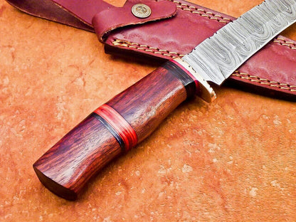 12" Damascus Steel Bowie Knife – Natural Wood Handle