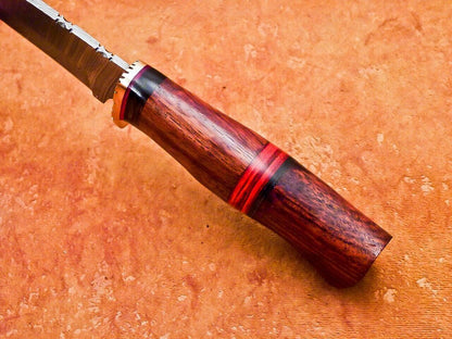 12" Damascus Steel Bowie Knife – Natural Wood Handle